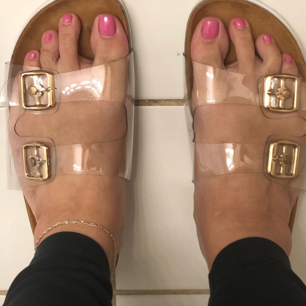 Elegant Transparent Sandals with Gold Buckles